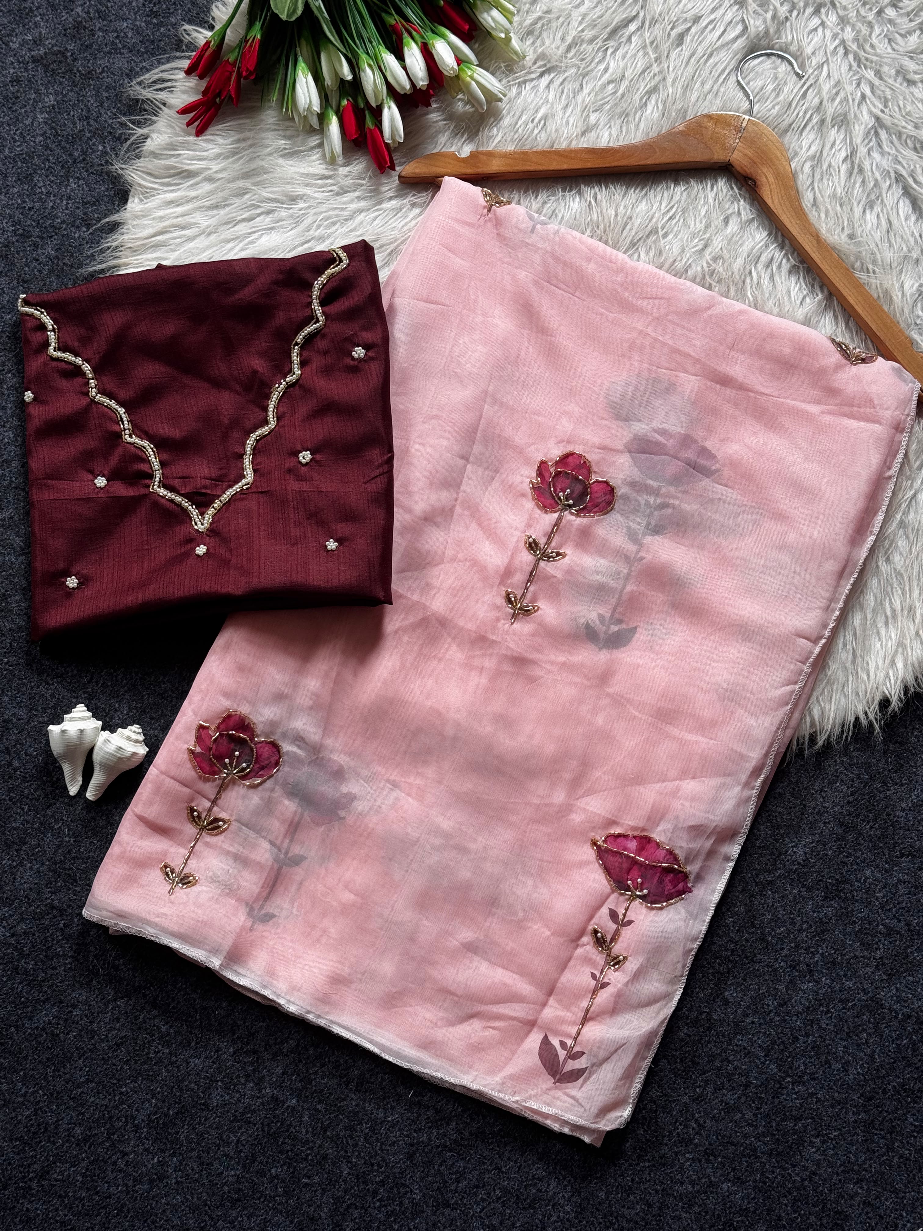 Soft Tebby Silk Organza with Handwork