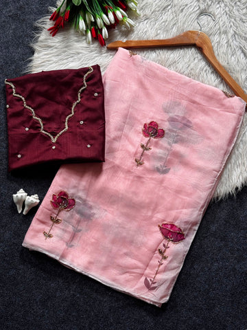 Soft Tebby Silk Organza with Handwork