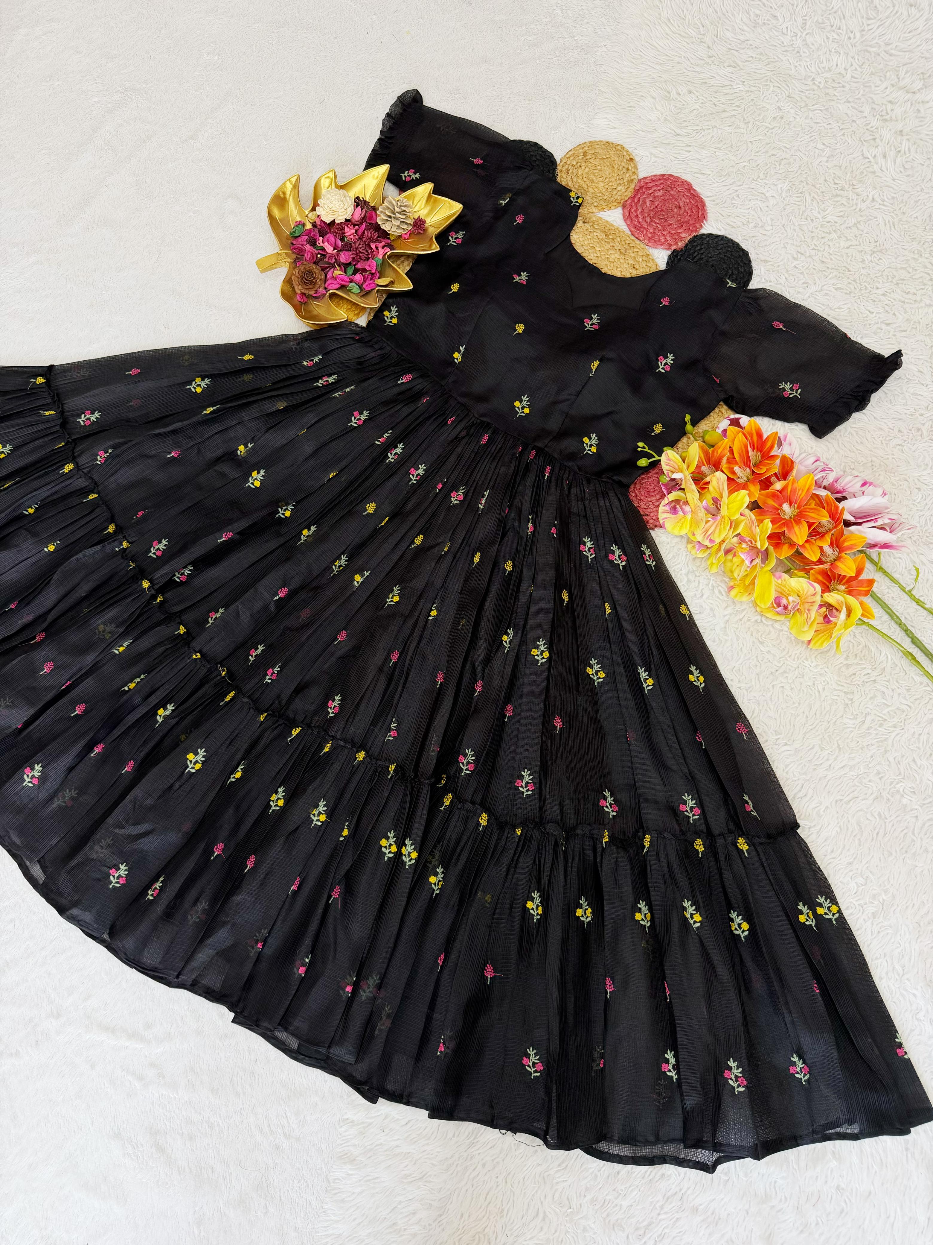 Kota Checks Embroidery Midi Gown