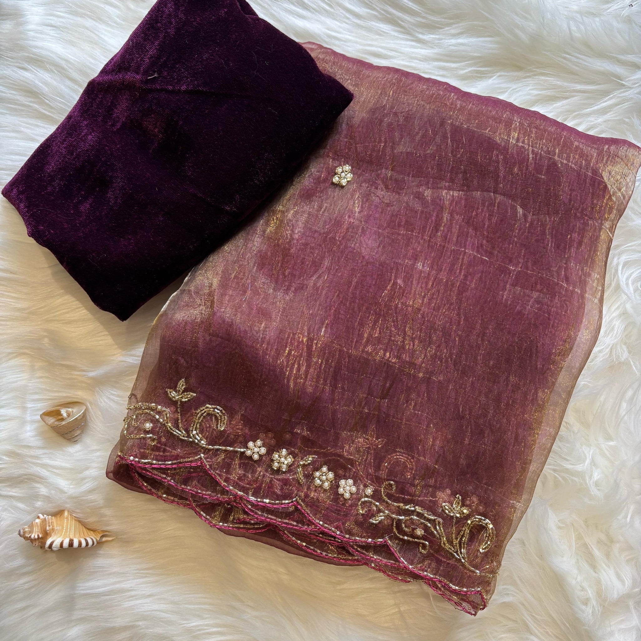 Premium Handwork Saree with Cutdana and Moti Work
