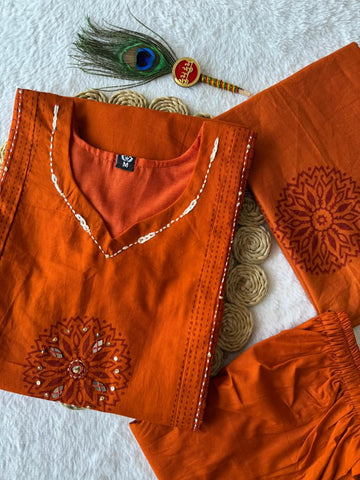 Premium Cotton Orange Kurta Set