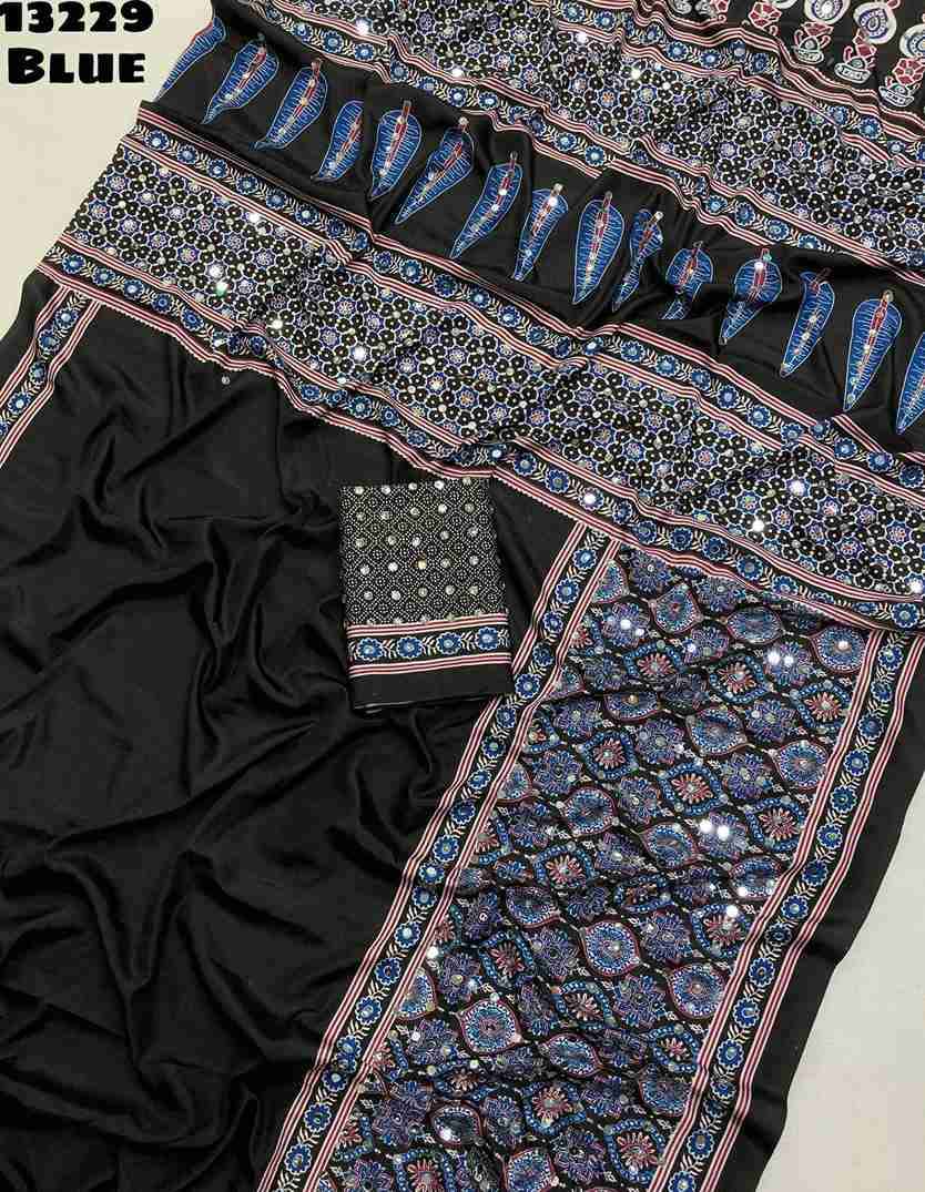Soft Crepe Silk Ajrakh Printed Saree's