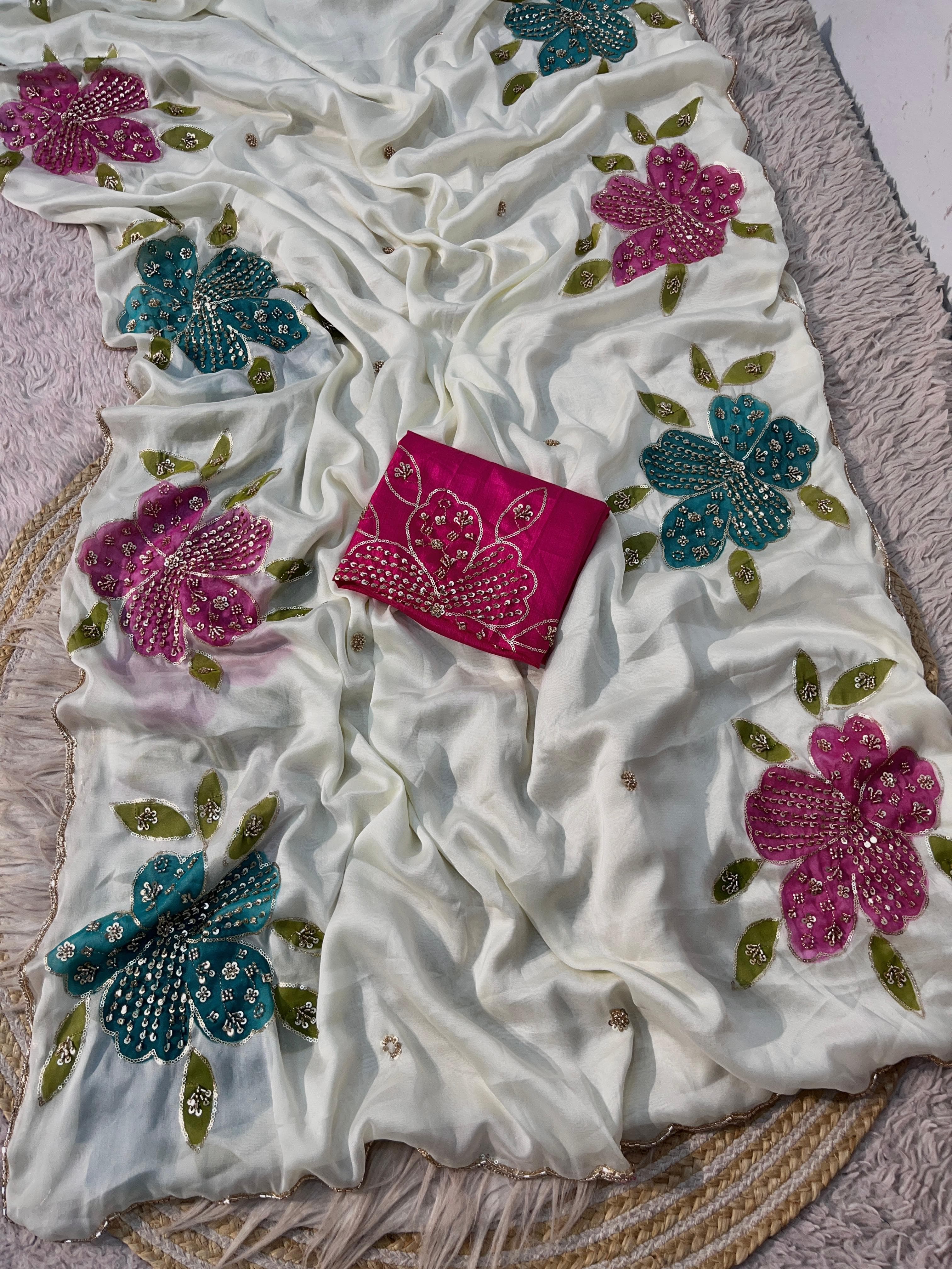 Premium Rangoli Saree with  beads work & brush print
