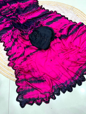 Pure Dyeable Chinon Sarees with Shibori design & Cutdana Border