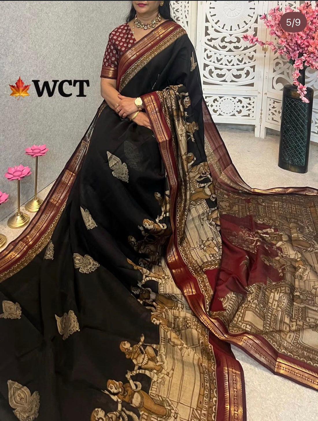 Soft Mul Cotton with Kalamkari Pallu & Zari Weaving Border