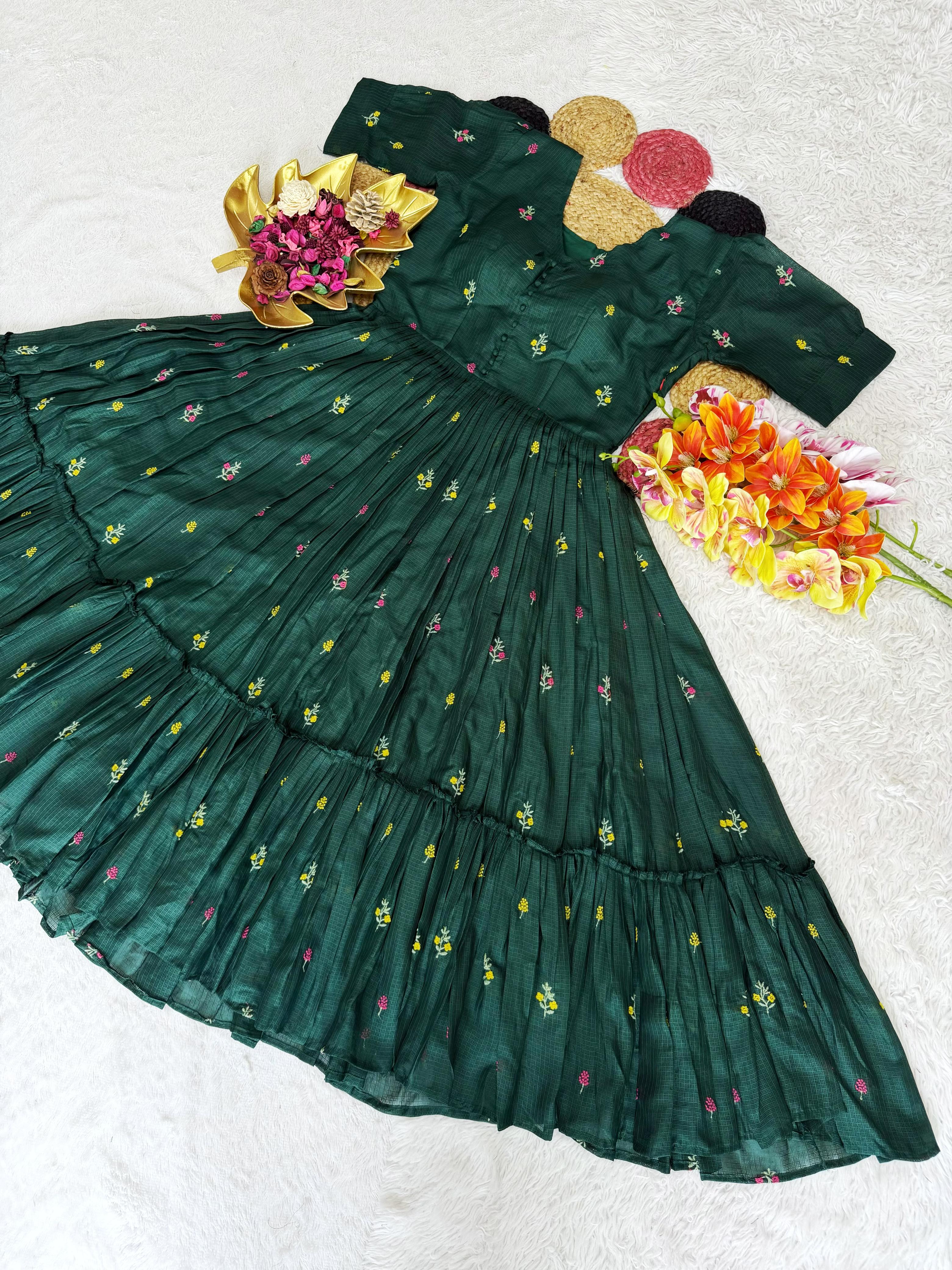 Kota Checks Embroidery Midi Gown