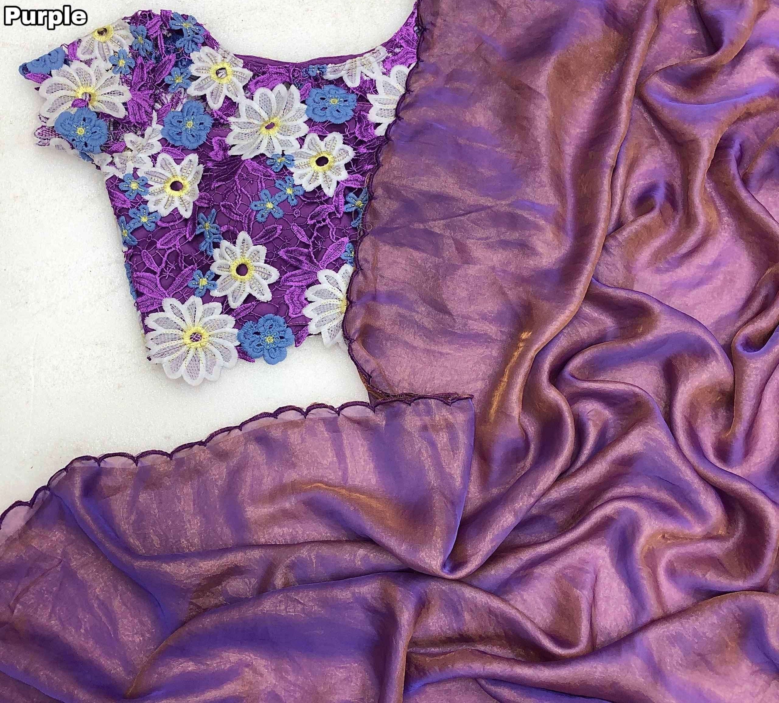 Soft Space Silk Fendy Satin Shining Saree with Unstitched Blouse