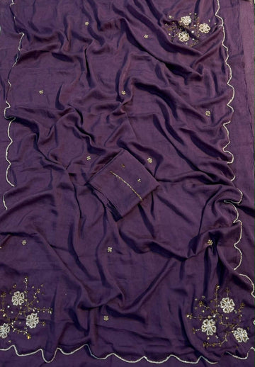 Rangoli Crush Saree with Handwork n Moti Work coming with Kutdana