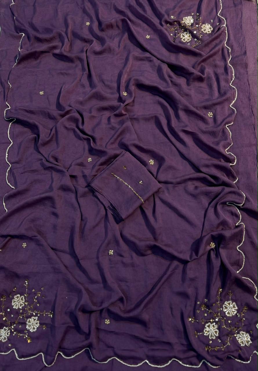 Rangoli Crush Saree with Handwork n Moti Work coming with Kutdana