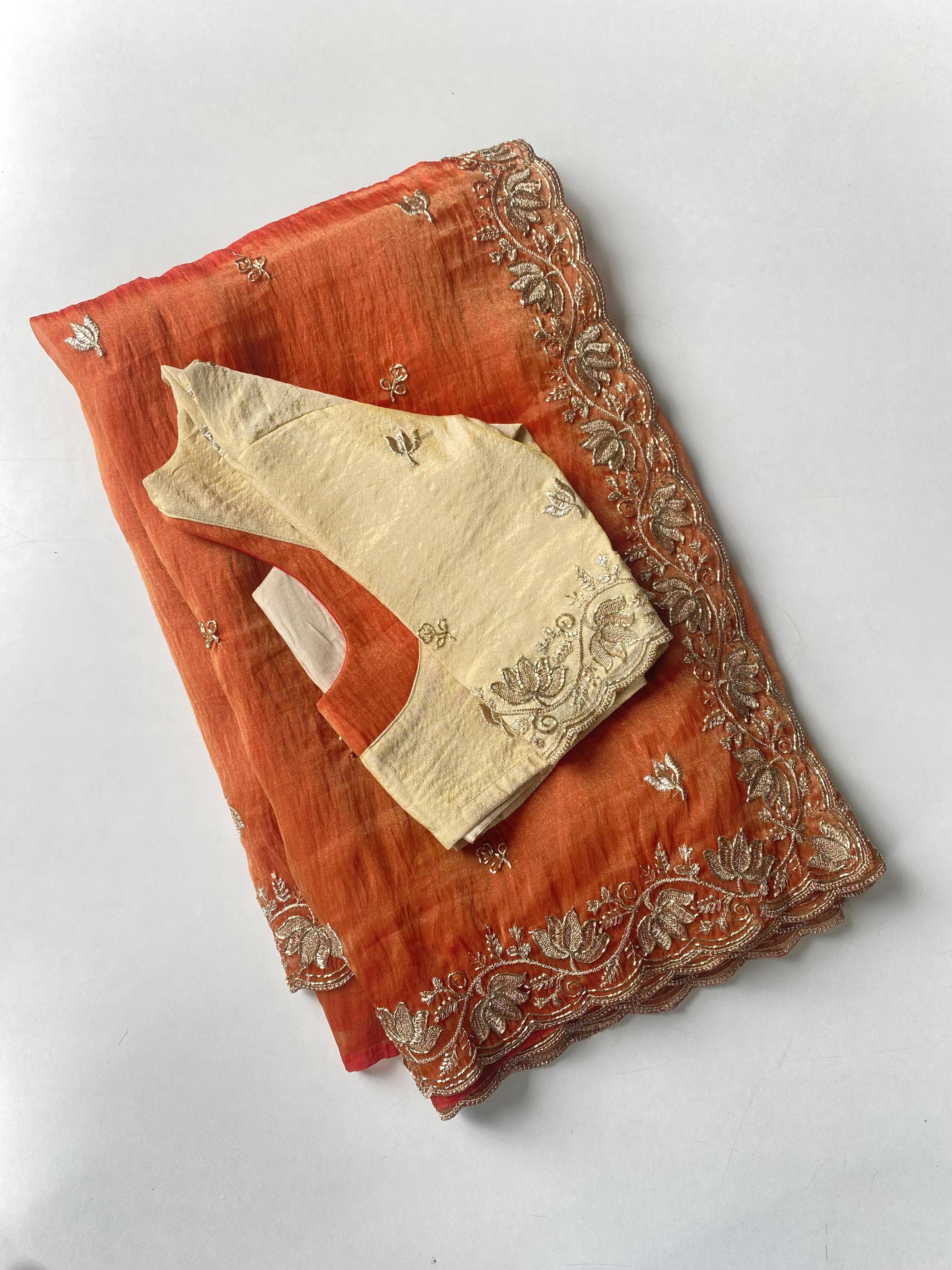 Premium Tissue Saree with Stitched Blouse (Free Size 38)