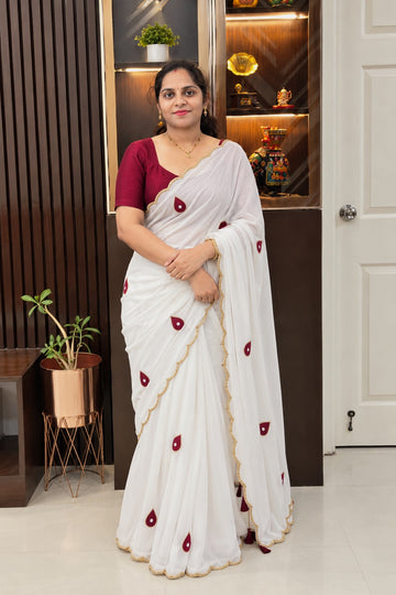 Georgette designer sarees with scallop