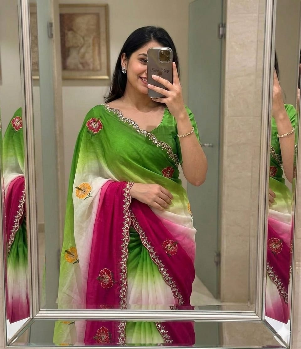 Soft Dual Shade Chinon Silk Sarees