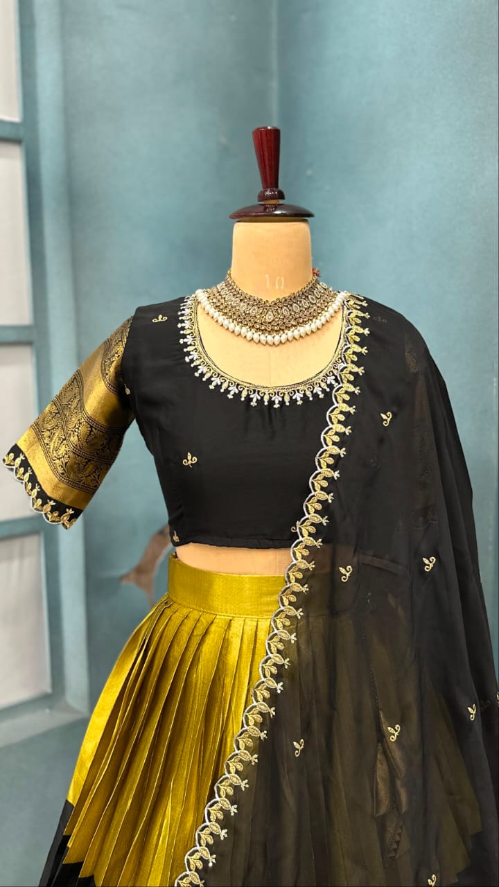 Premium Quality Fully Stitched Kanjivaram with tissue silk dual combination Lehanga