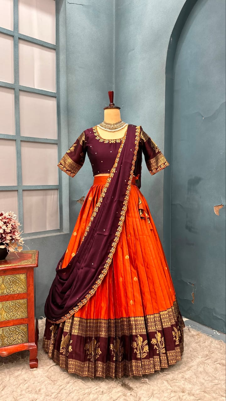 Premium Quality Kanjivaram Silk Full Stitched Lehenga Set