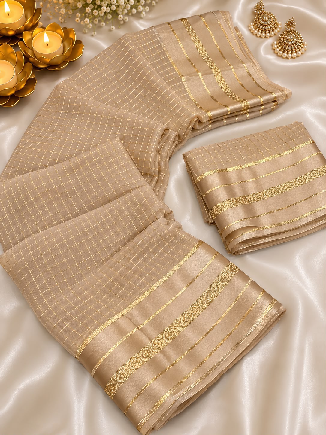 Viscose Georgette Chex Sattin Border Sarees