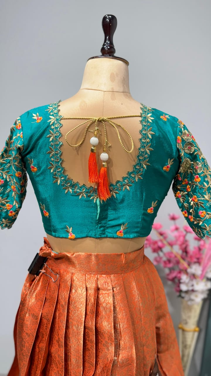 Exclusive Designer Premium Quality Kanjivaram fully stitched Lehenga With Designer Maggam work blouse & Designer Dupatta