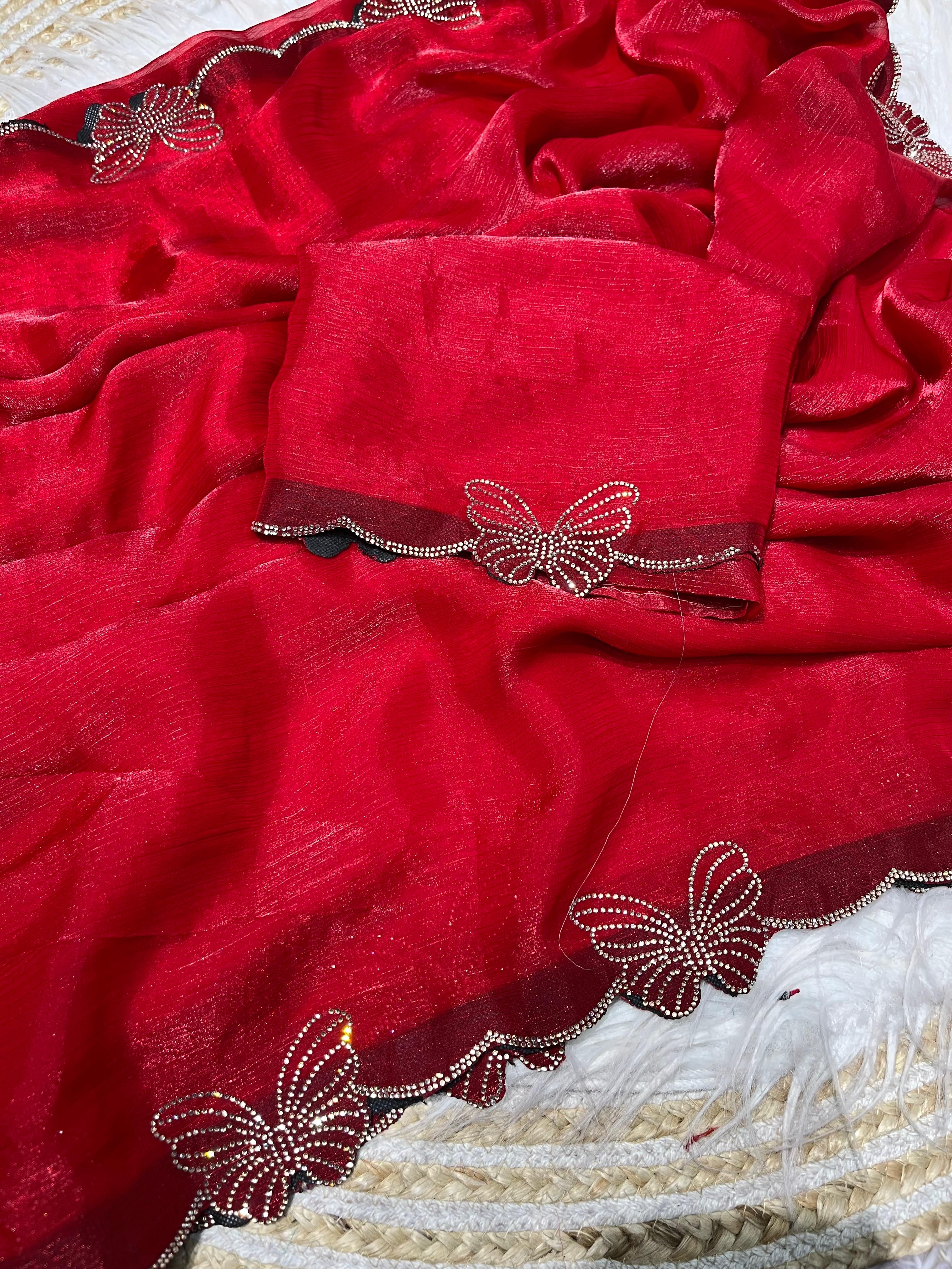 Soft Chiffon Sarees with Beautiful Jarkhan & Siroski Work