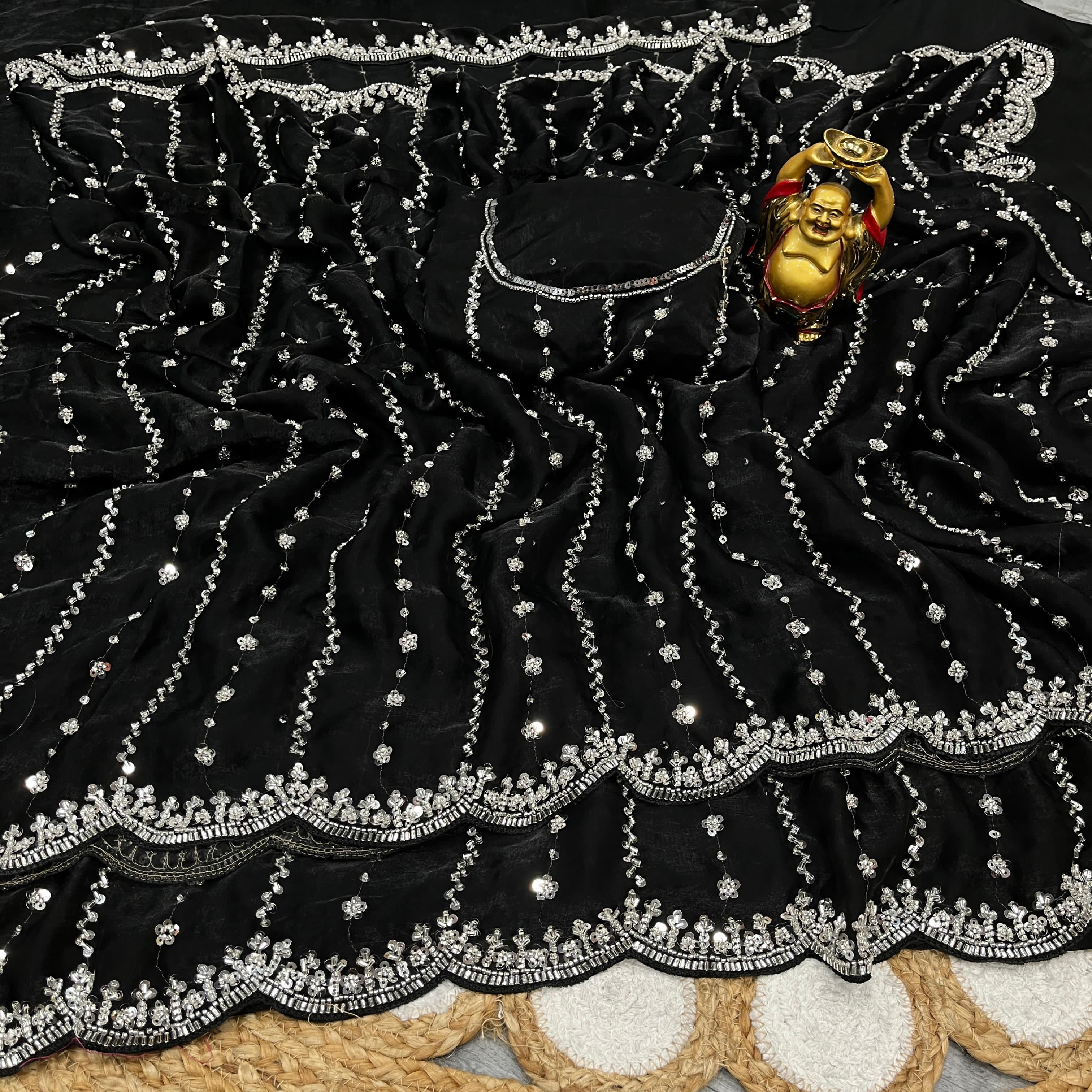 Space Silk Saree with Premium Beads Handwork