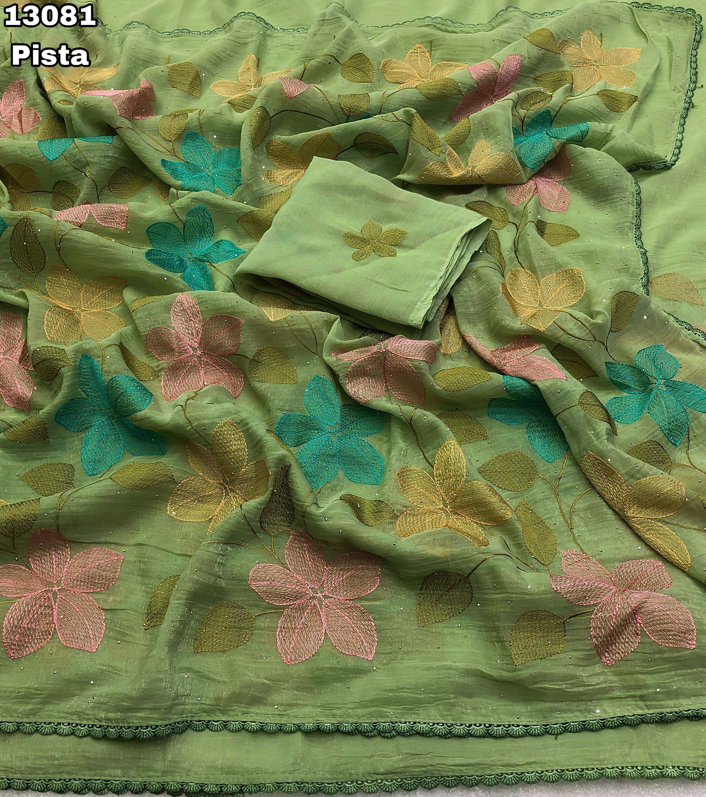 Crunchy Crush Embroidery Work Sarees