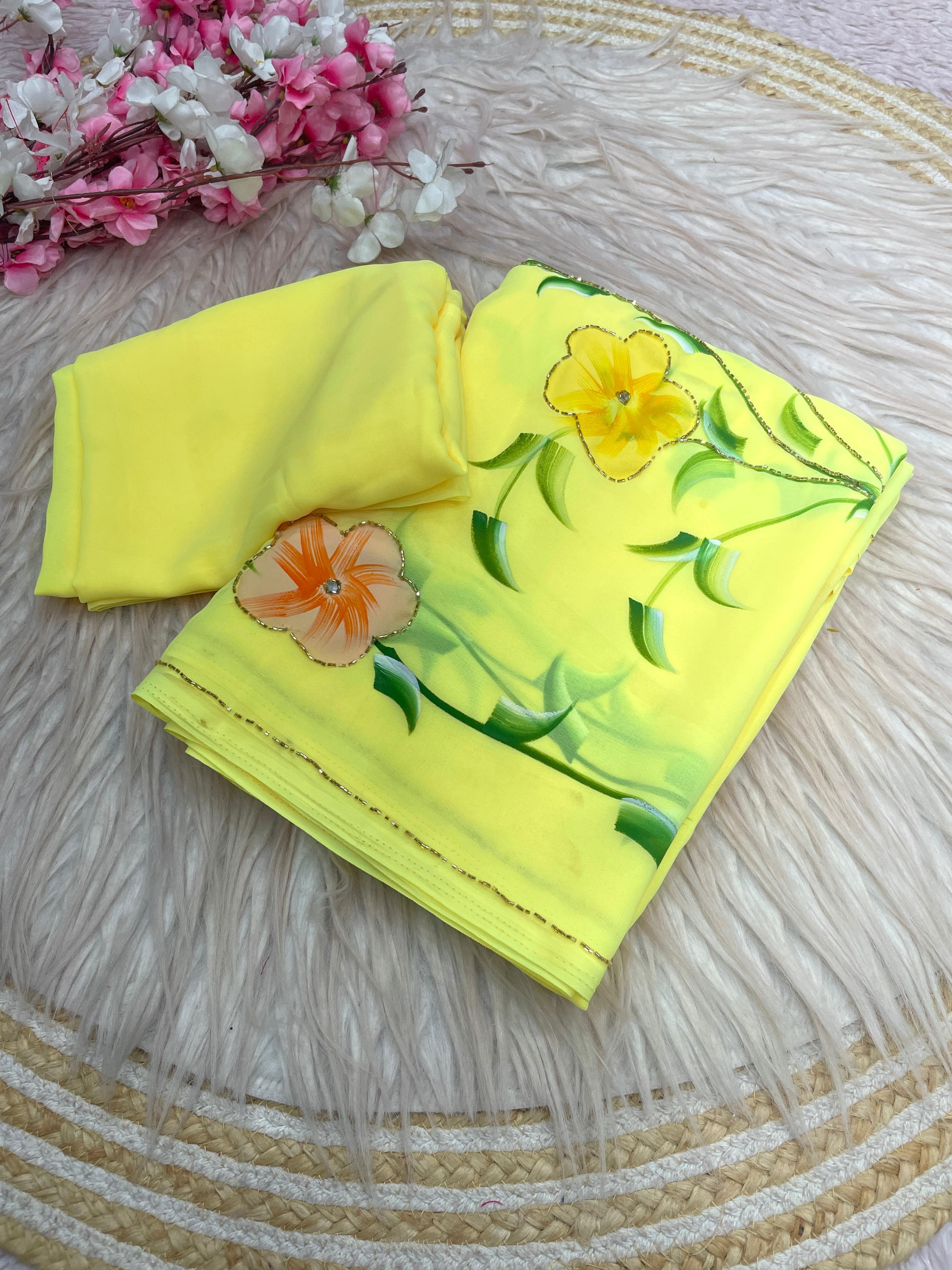 Georgette Sarees with Brush Paint
