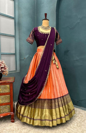 Designer Premium Quality Pure Kanjivaram Silk Full Stitched Lehenga