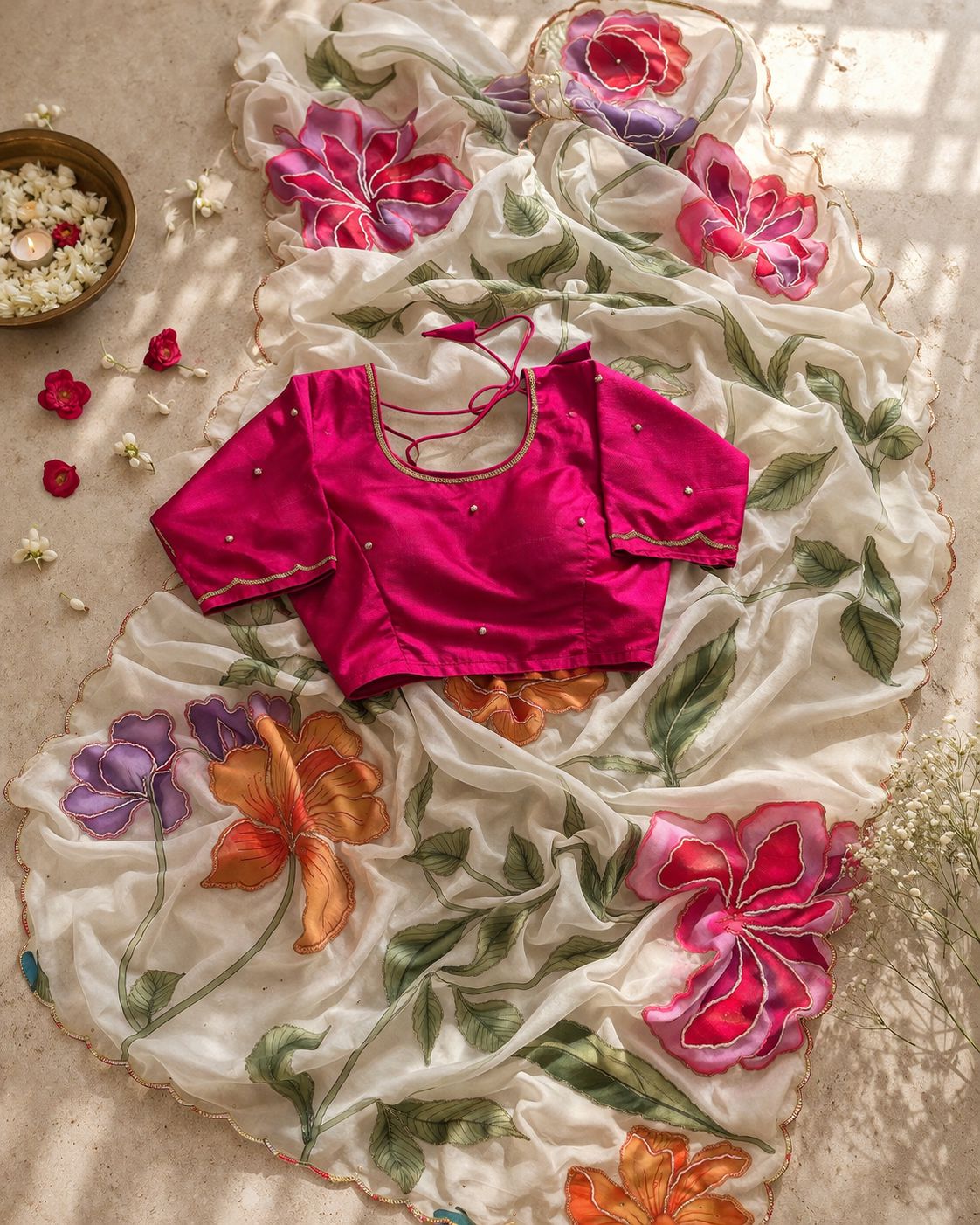 Semi Pure Organza Saree with Premium Handwork