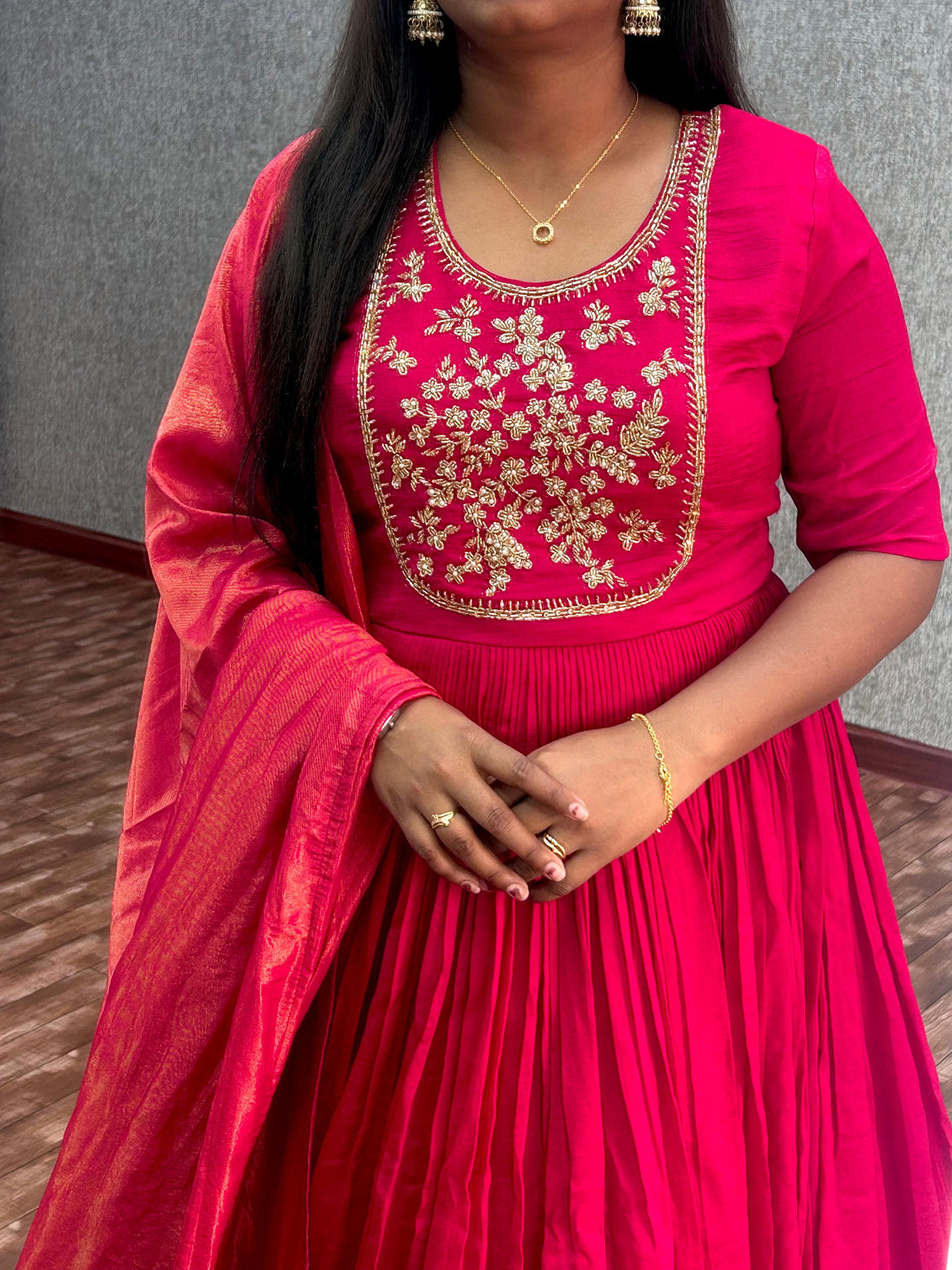 Premium Vichitra Silk Maggam Work Gown with Duppta upatta