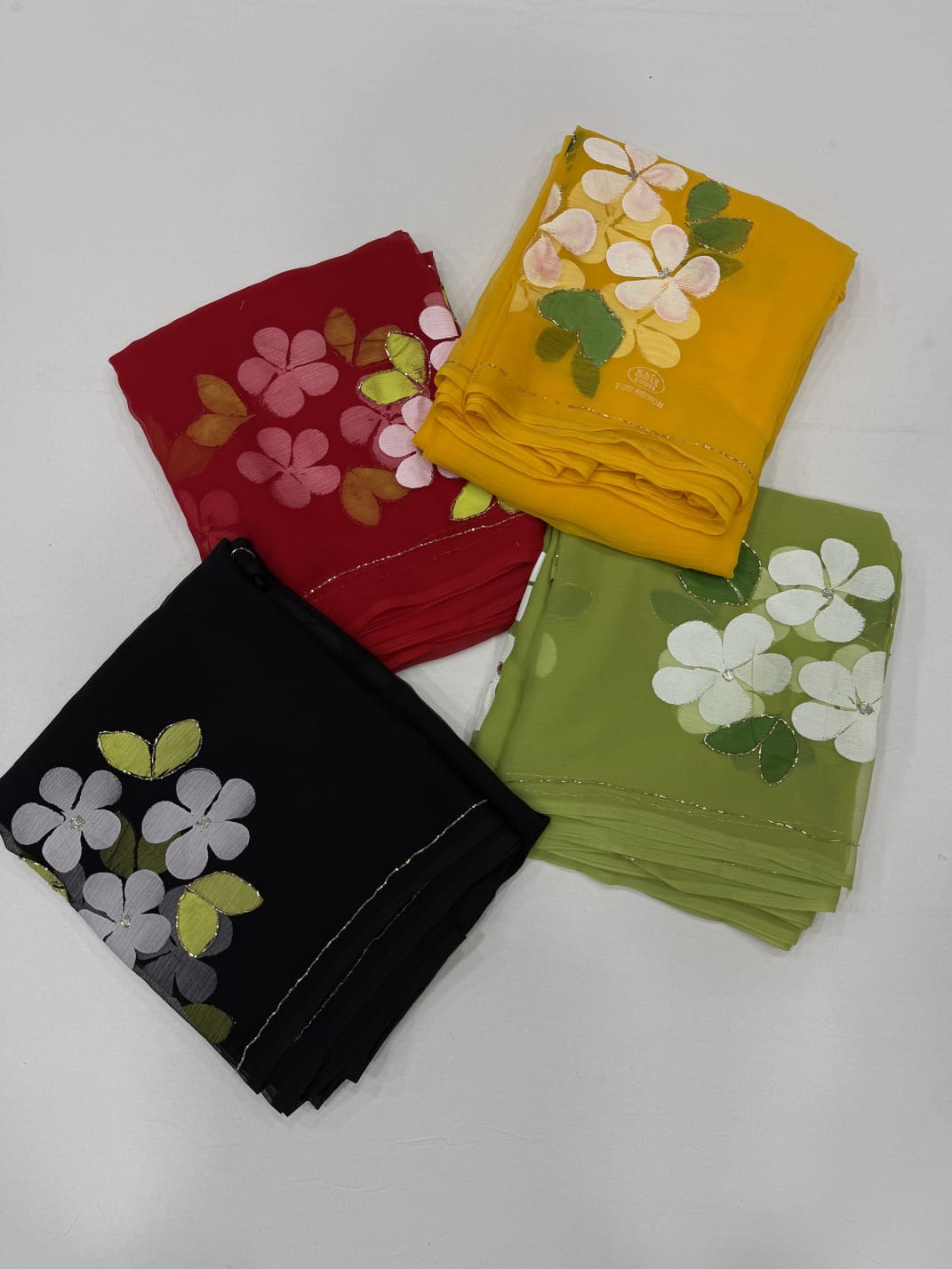 Pure chiffon Handwork Sarees