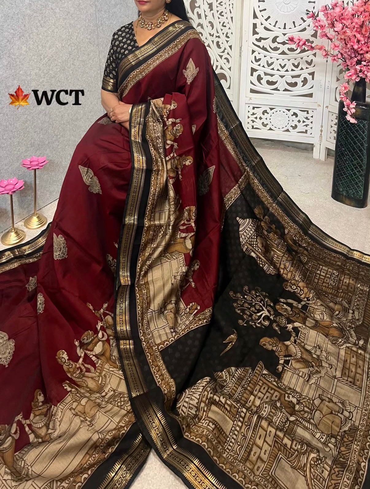 Soft Mul Cotton with Kalamkari Pallu & Zari Weaving Border