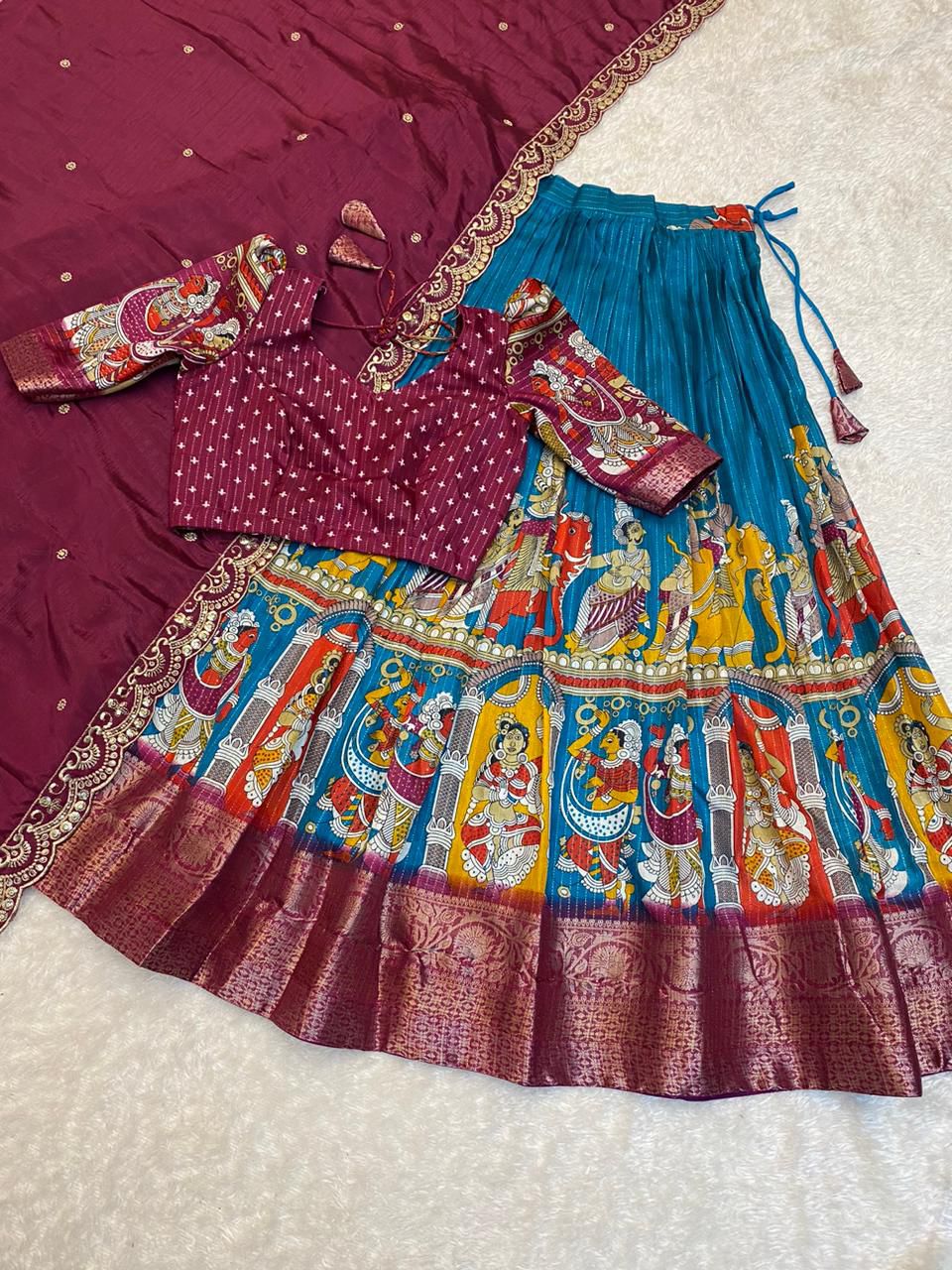 Kalamkari Lehanga Sets with Unstitched Blouse