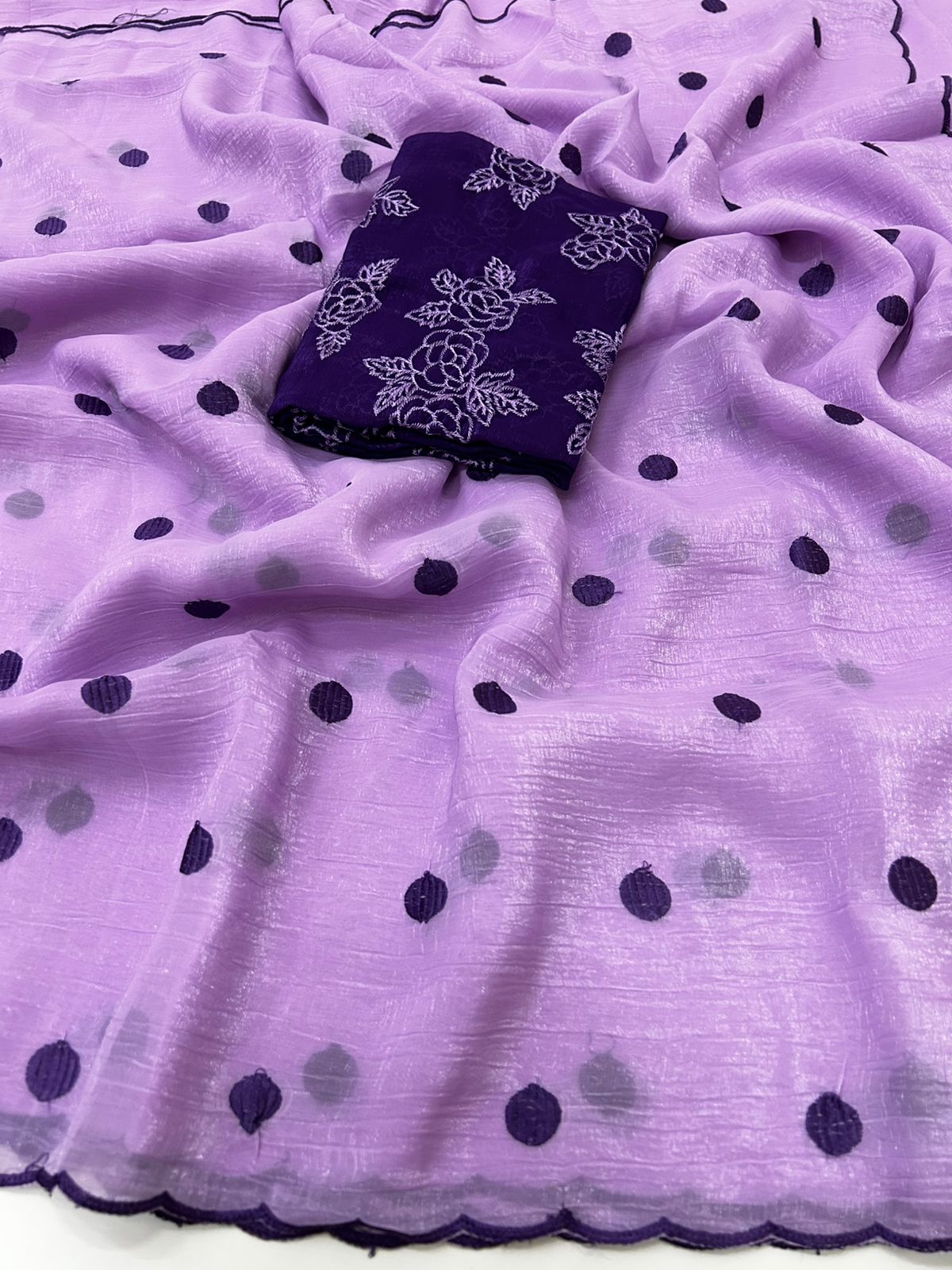 Polka Dots Saree with Embroidery Work