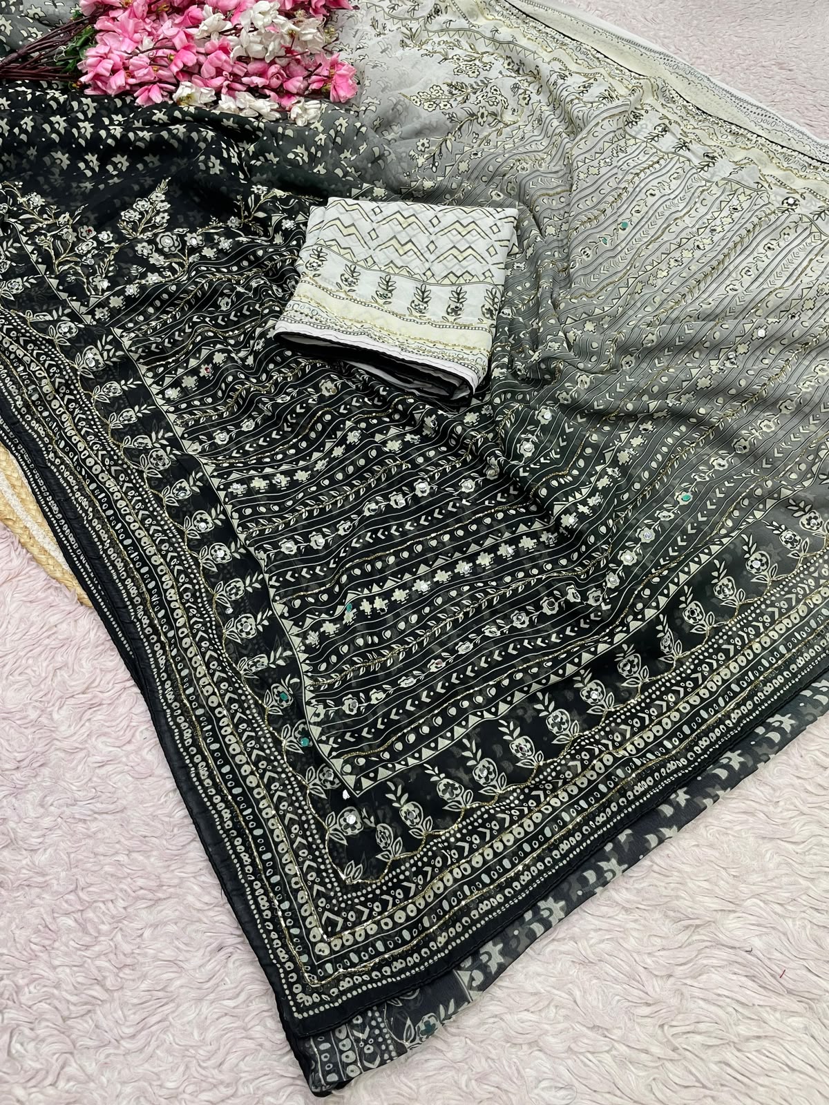 Soft Georgette Saree with Khatli & Orginal Mirror Work