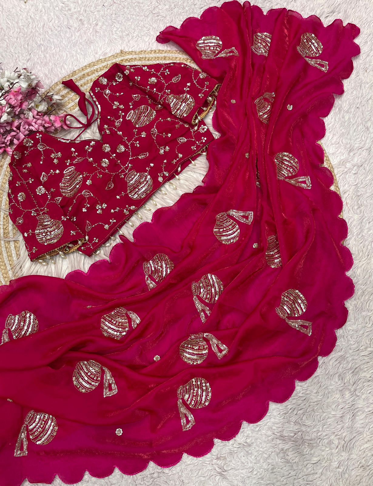 Pongal Special Fandy Silk Sarees with Stitched Blouse