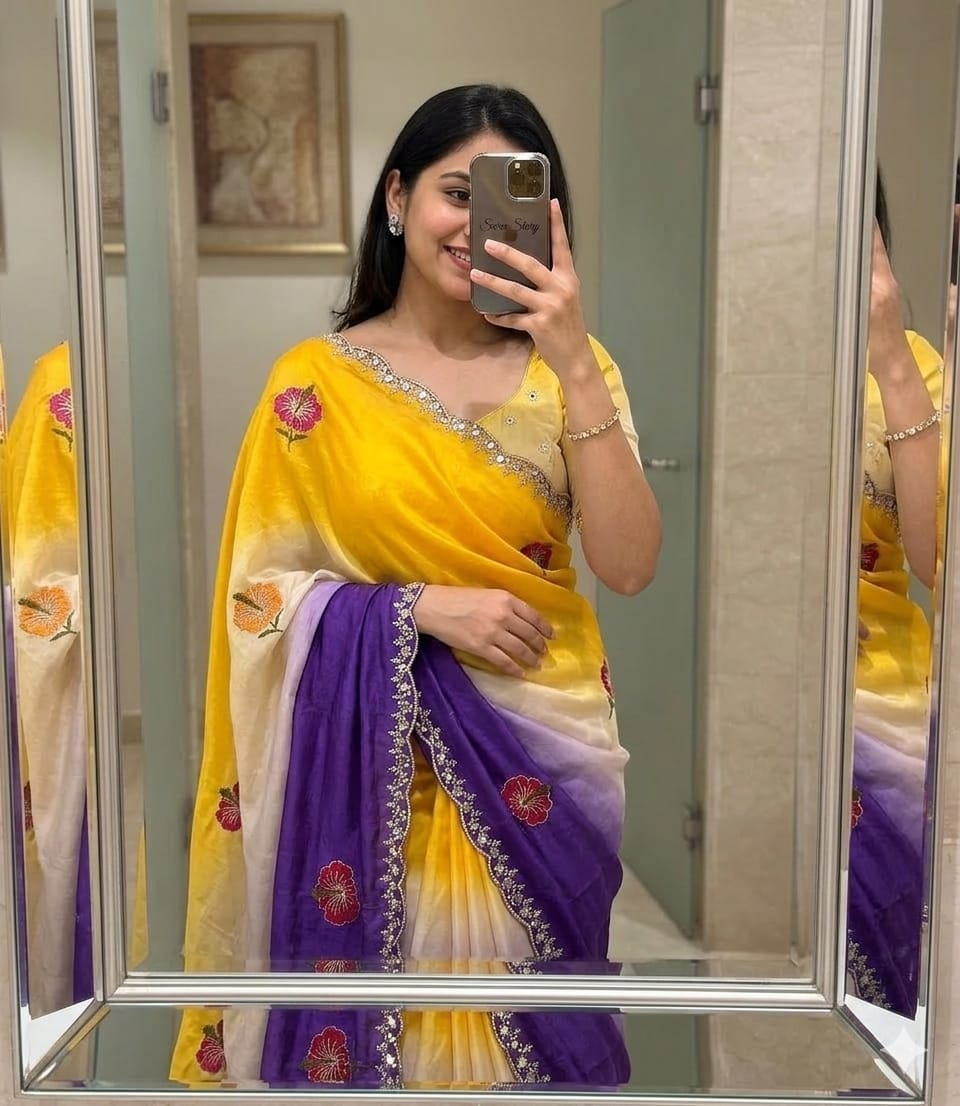 Soft Dual Shade Chinon Silk Sarees