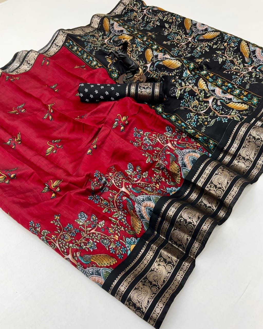 Pure Viscose Silk Saree with Kalamkari Design
