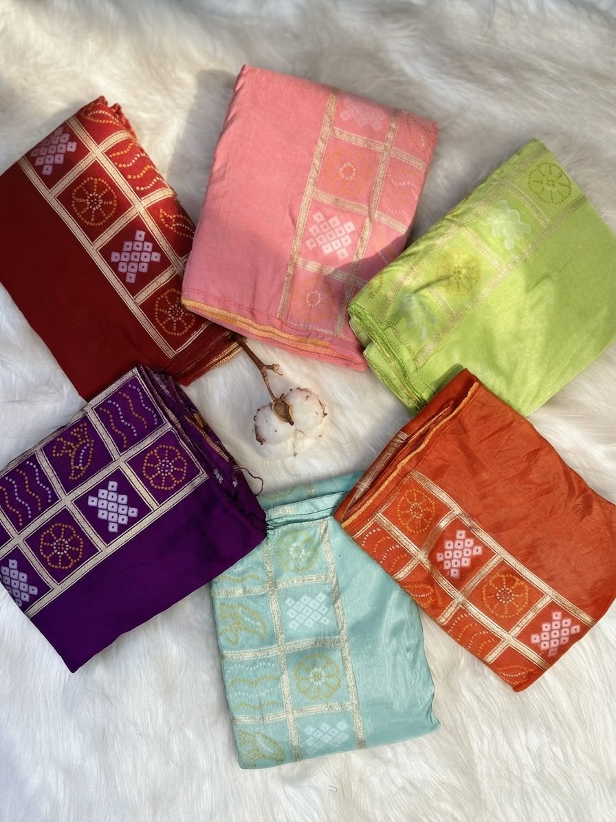 Semi Mysore Silk Sarees with Bandhni Pallu