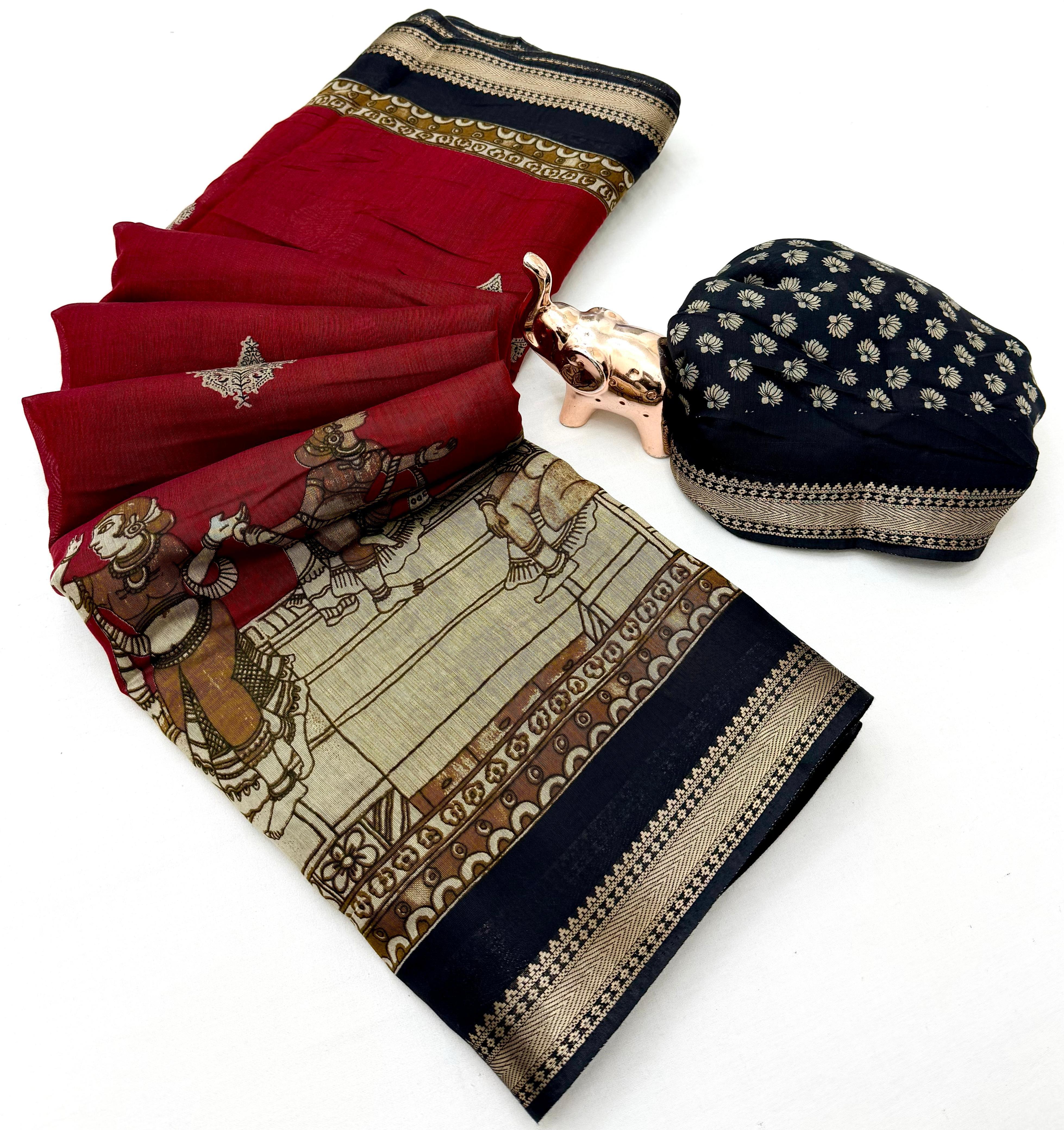 Soft Mul Cotton with Kalamkari Pallu & Zari Weaving Border