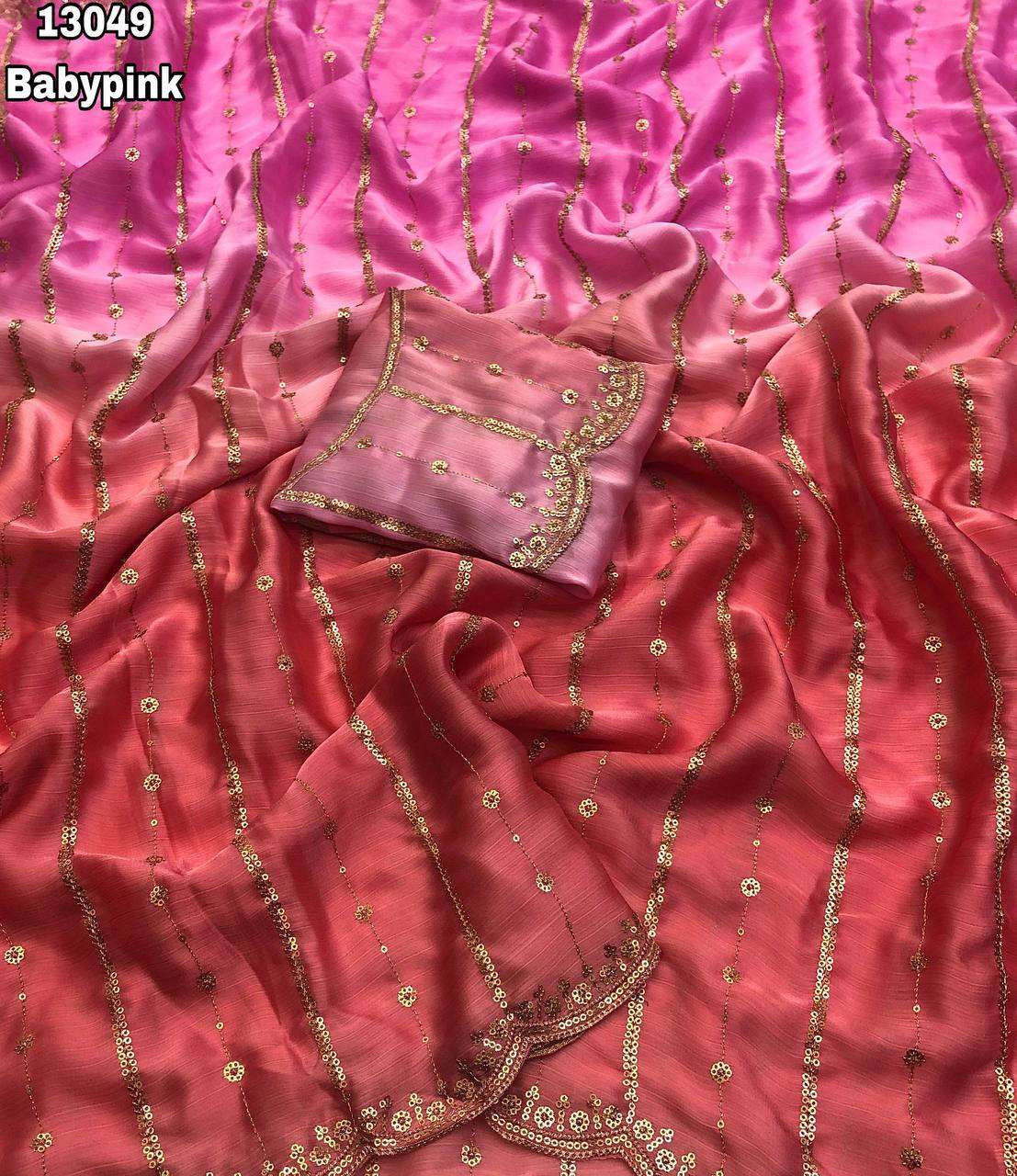 Chiffon Shaded Embroidery Work Saree