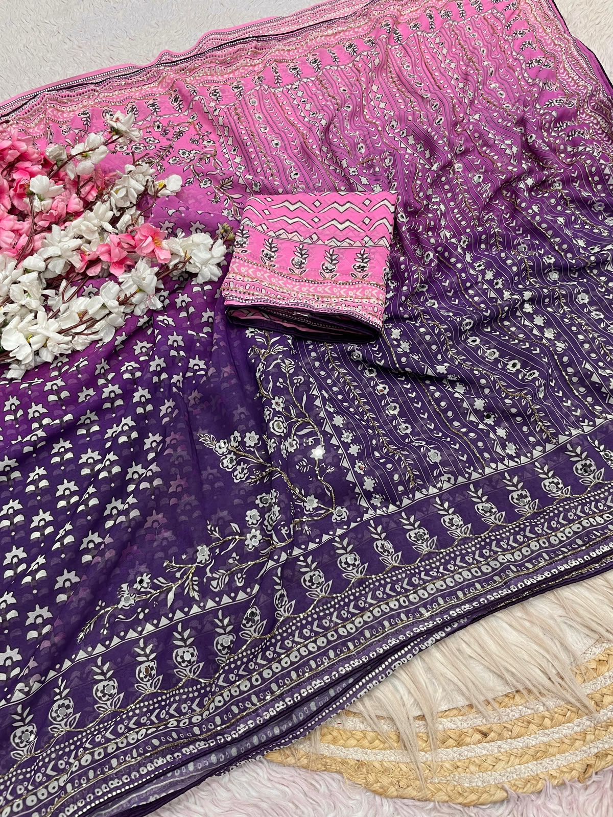 Soft Georgette Saree with Khatli & Orginal Mirror Work