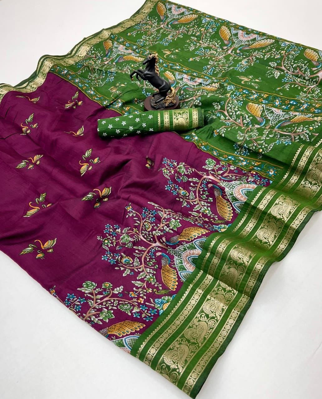 Pure Viscose Silk Saree with Kalamkari Design