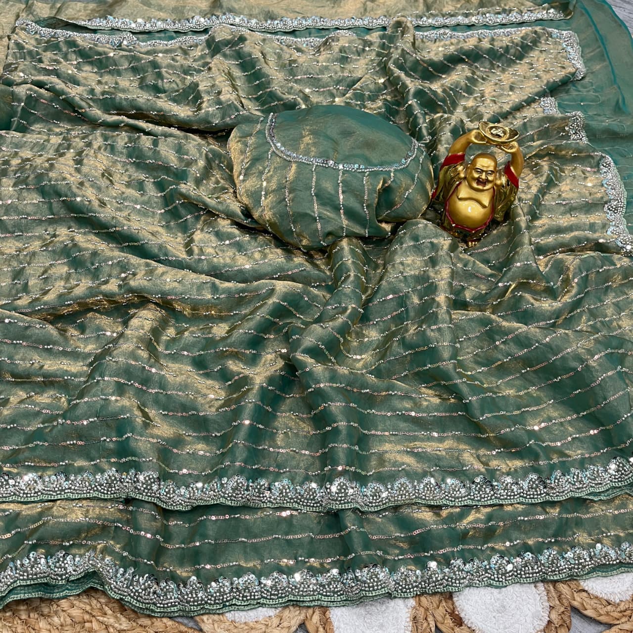 Luxurious Space Silk Saree with Beeds Handwork