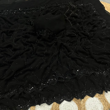 Cocktail Party Sarees with Original Beads Work