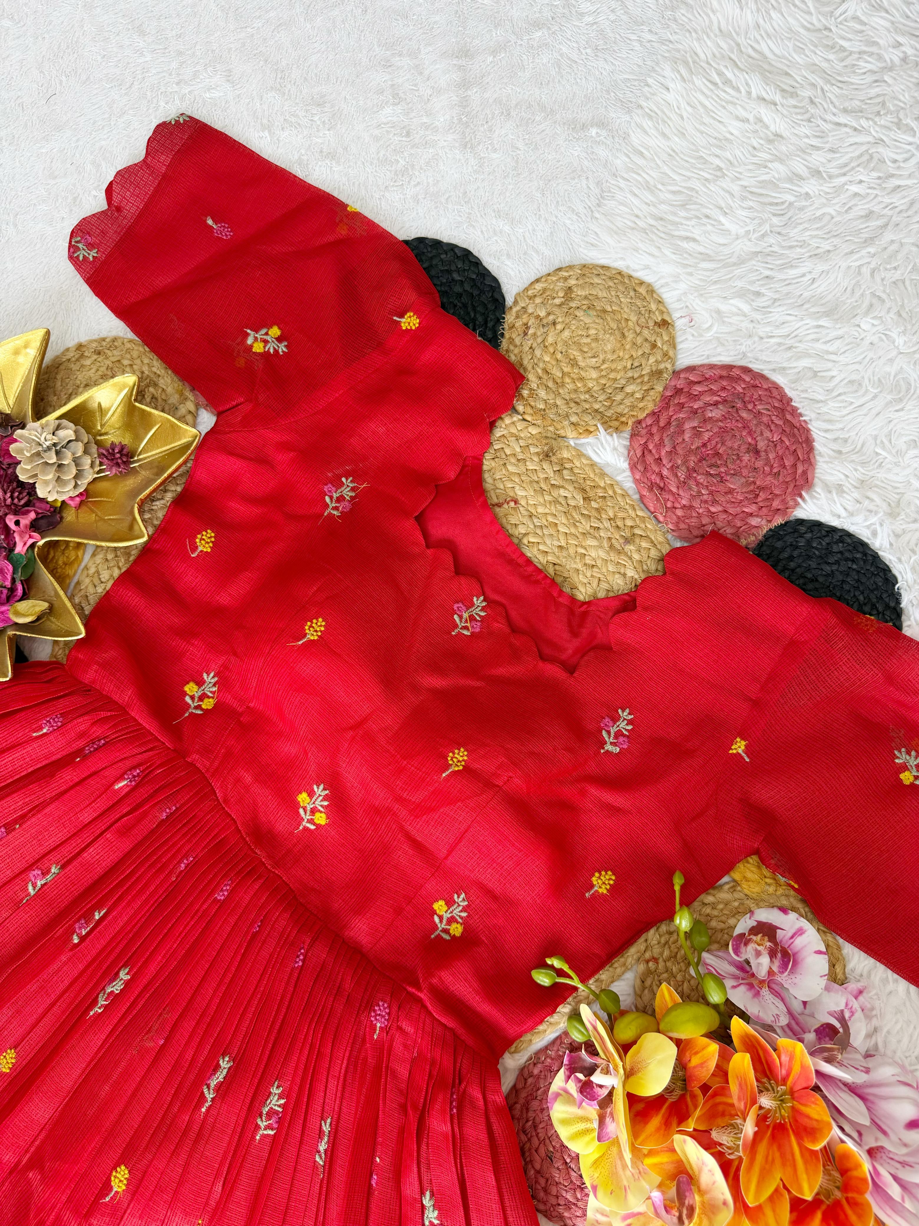 Kota Checks Embroidery Midi Gown