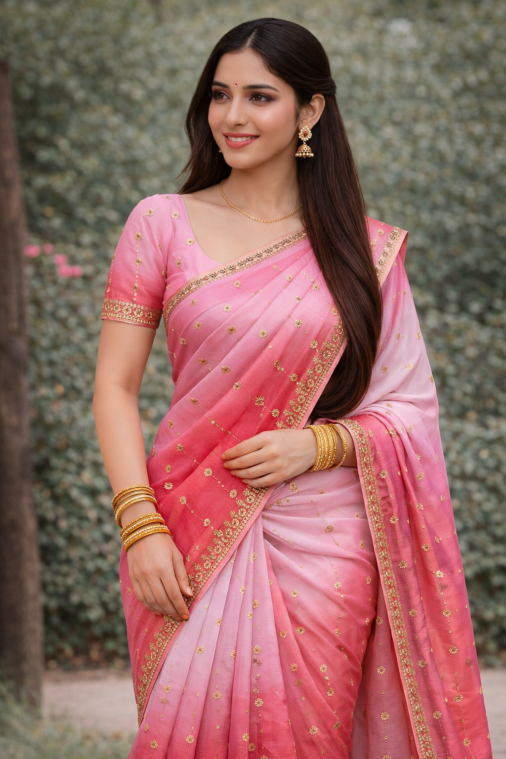 Chiffon Shaded Embroidery Work Saree