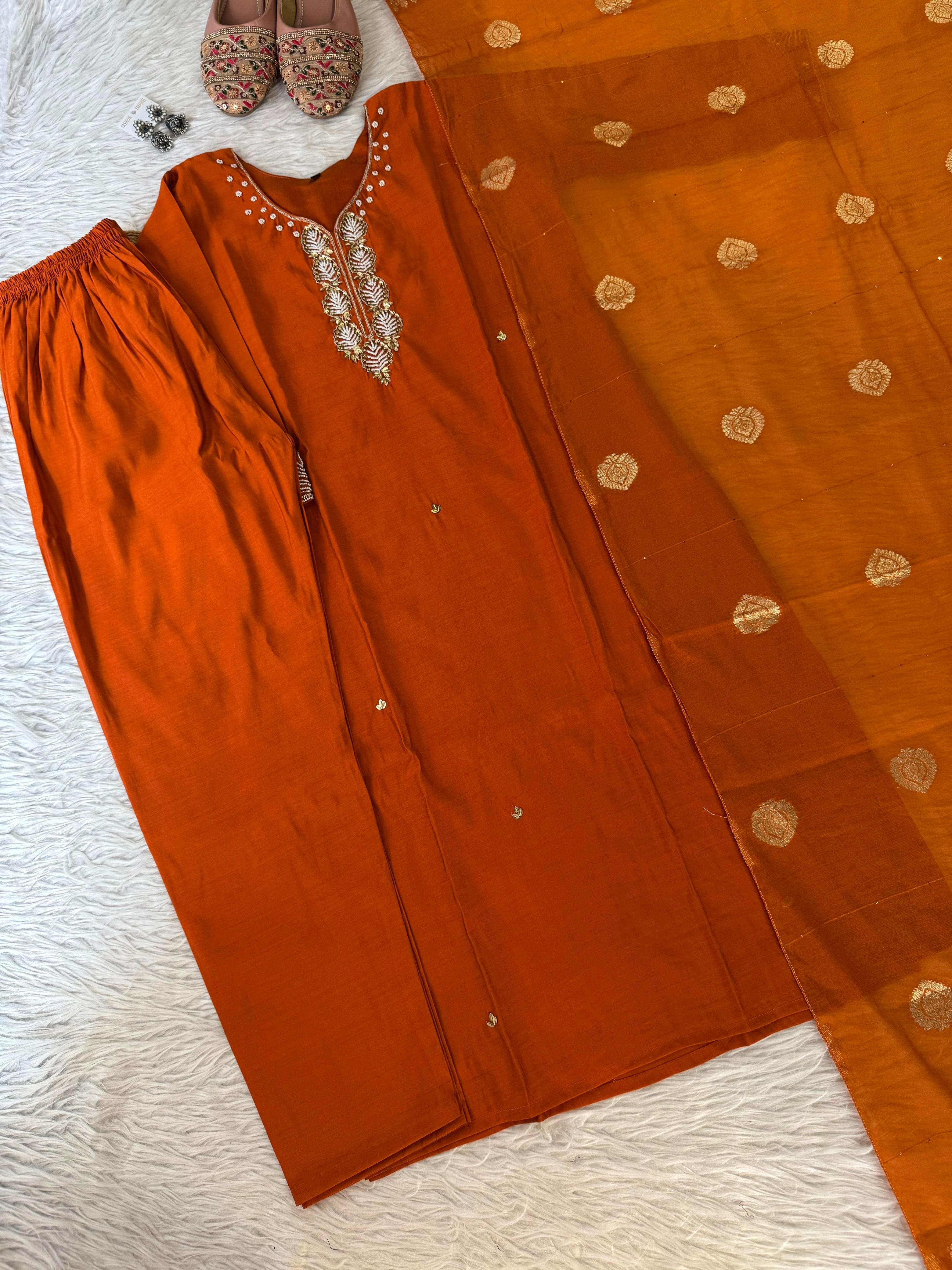 Beautiful Trending Orange Designer Kurti Set