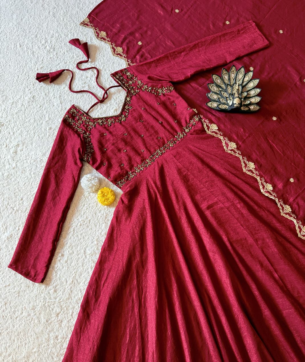 Designer Maggam Hand Work Gowns With Duppata