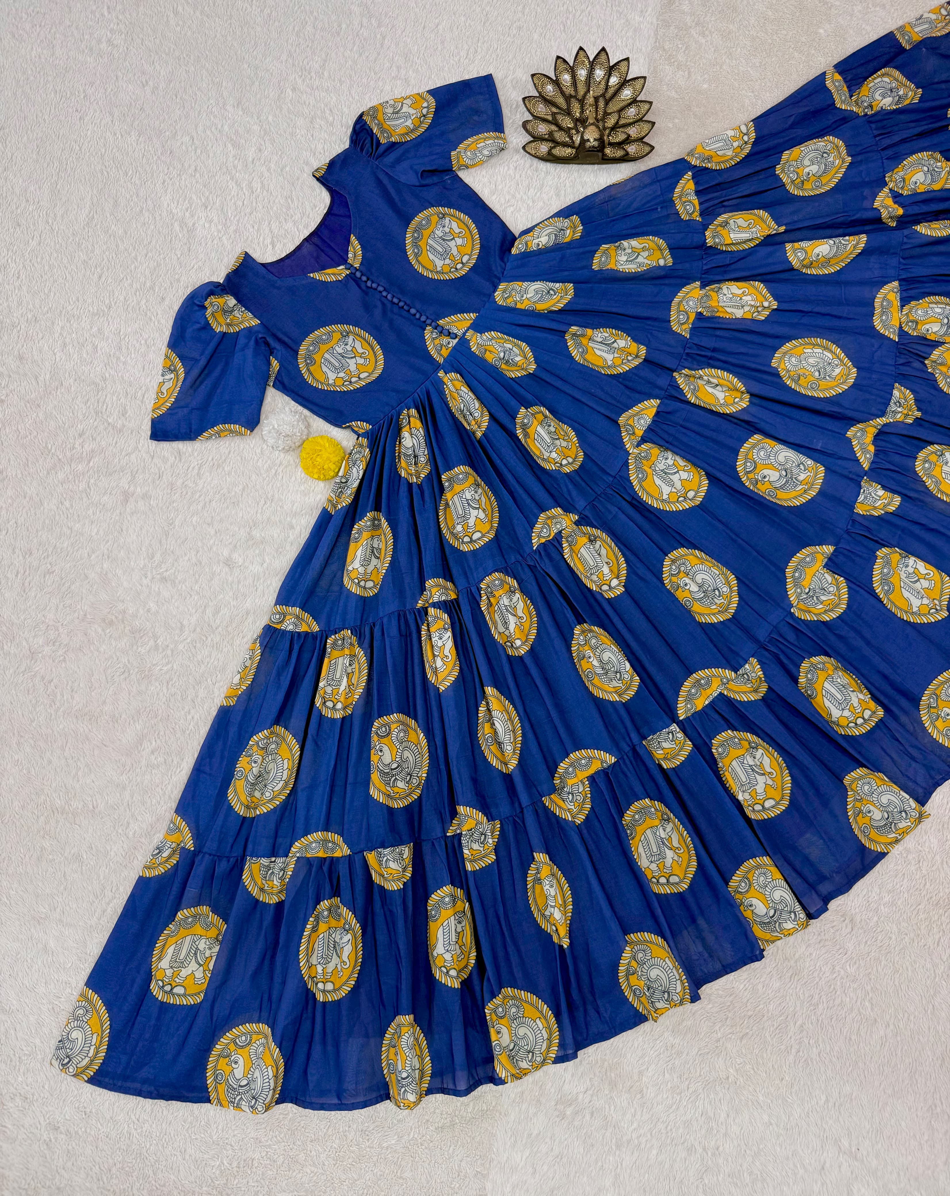 Cotton Kalamkari Block Printed Midi Dress