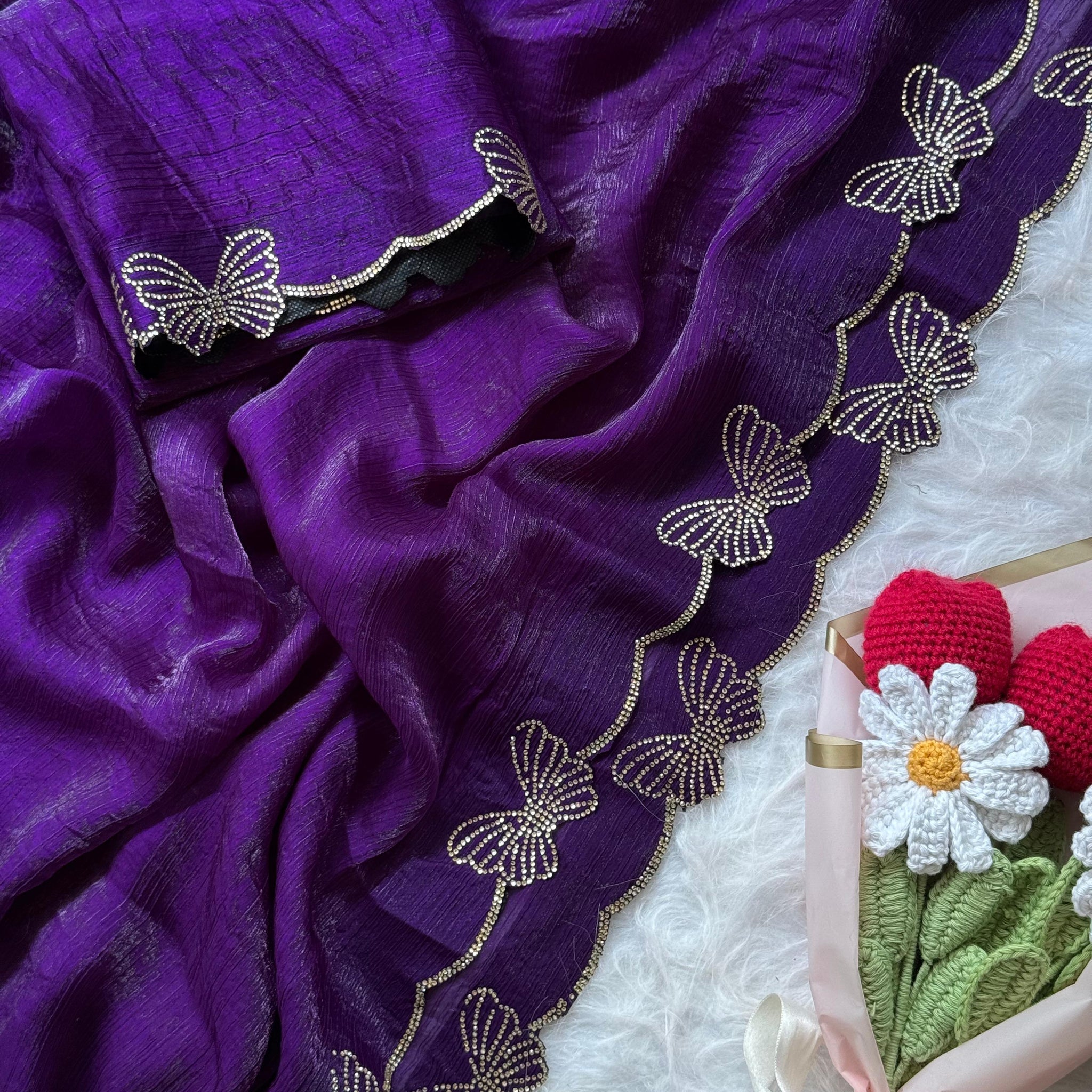 Premium Fandy Chiffon Sarees with Swaroski Work