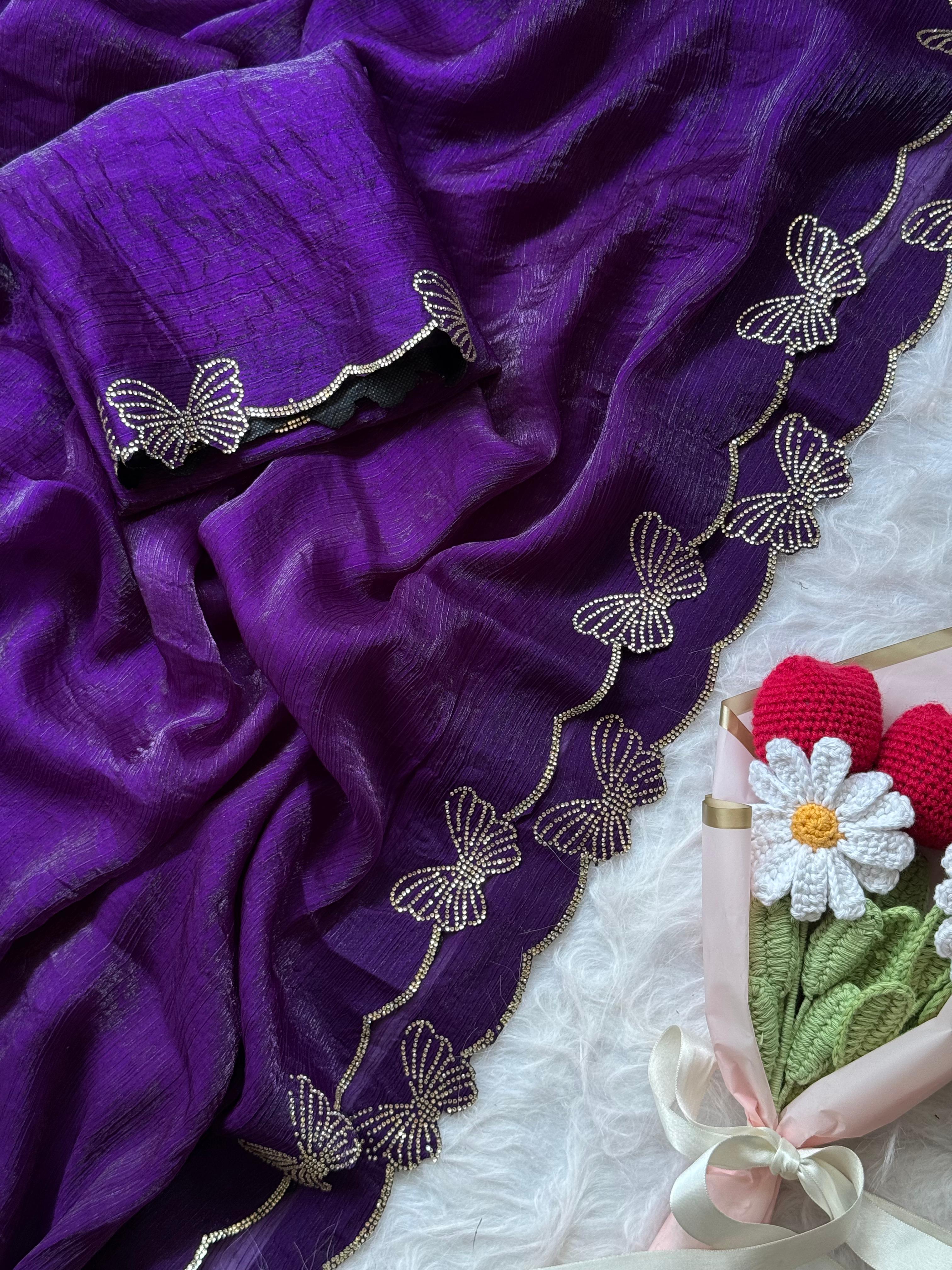 Premium Fandy Chiffon Sarees with Swaroski Work