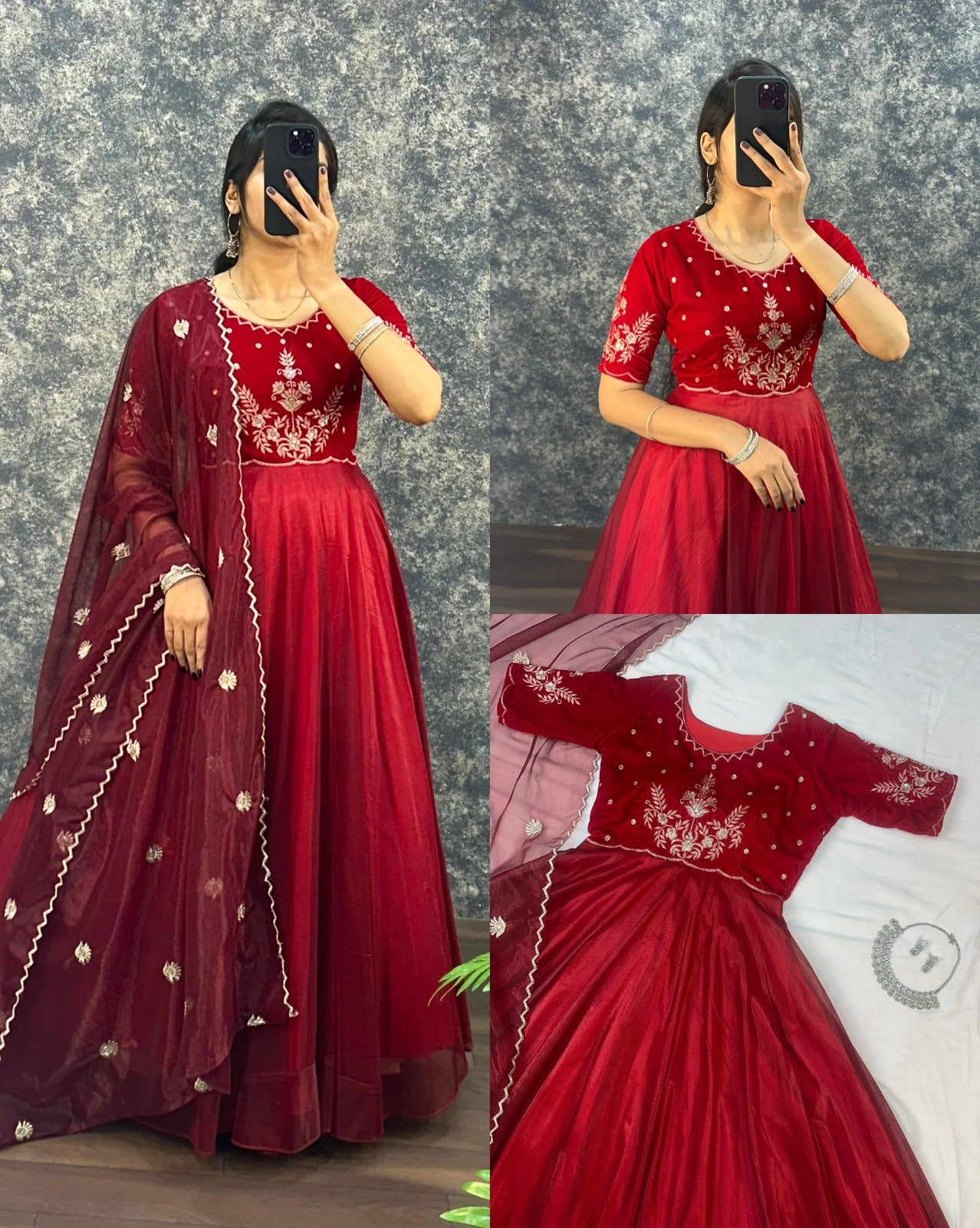 Designer Anarkali Gown & Duppata with Embroidery Work